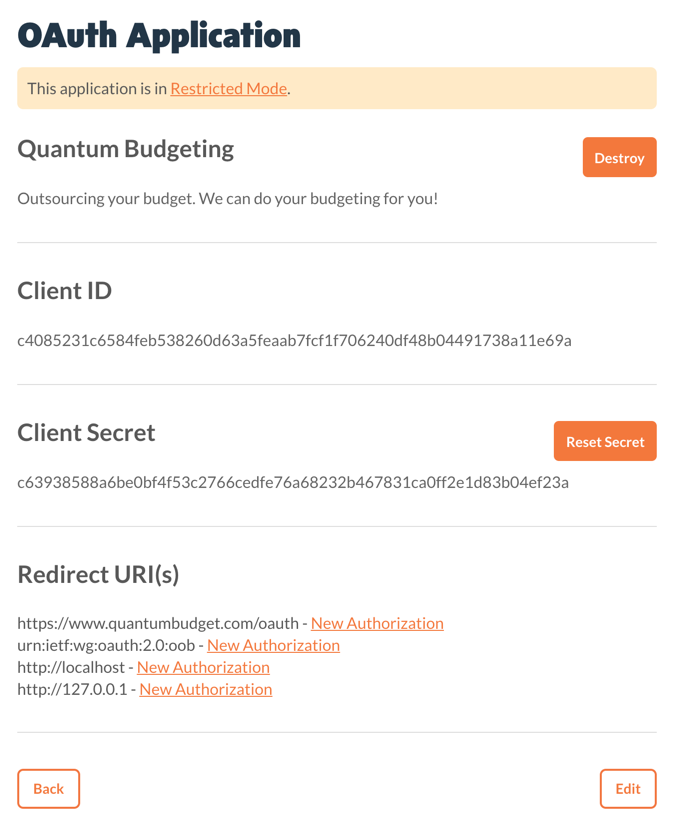 View OAuth Application